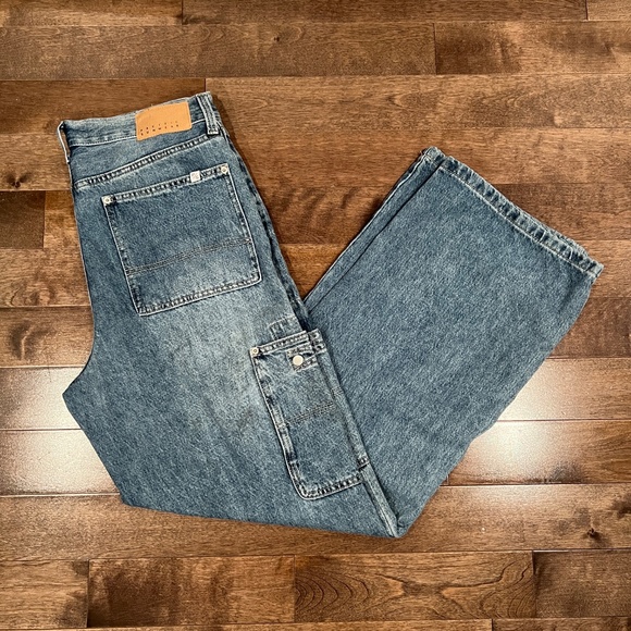 PacSun Extreme Baggy Cargo Jeans - Light Wash Denim (32x32) - Picture 3 of 6